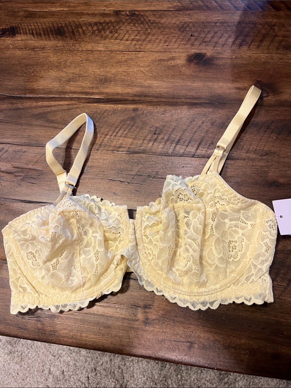 Auden Light Yellow Floral Lace Underwire Bra